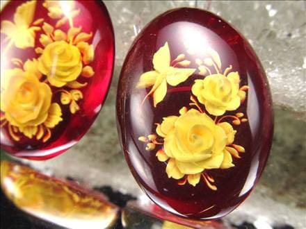 アンバー ルースタンブル カメオ 琥珀 インタリオ