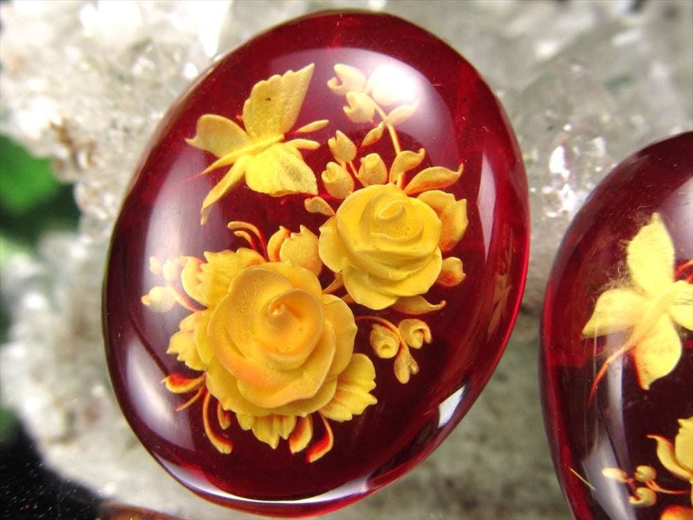 アンバー ルースタンブル カメオ 琥珀 インタリオ