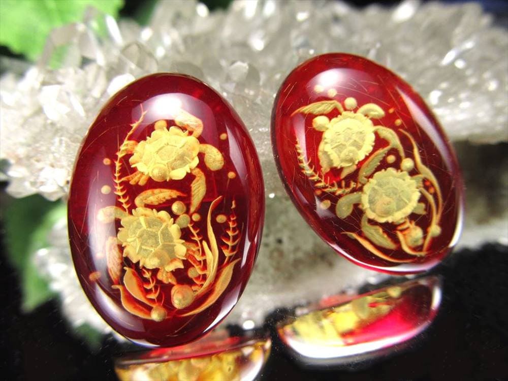 アンバー ルースタンブル カメオ 琥珀 インタリオ