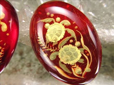 アンバー ルースタンブル カメオ 琥珀 インタリオ