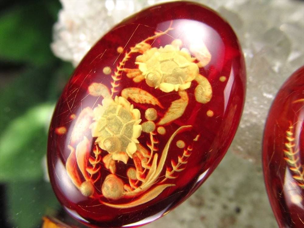 アンバー ルースタンブル カメオ 琥珀 インタリオ