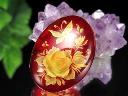 アンバー ルースタンブル カメオ 琥珀 インタリオ