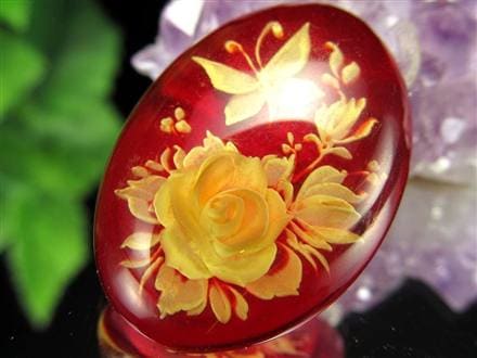 アンバー ルースタンブル カメオ 琥珀 インタリオ