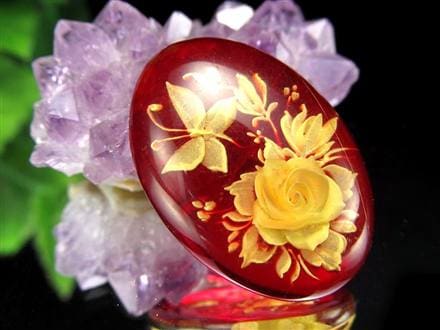 アンバー ルースタンブル カメオ 琥珀 インタリオ