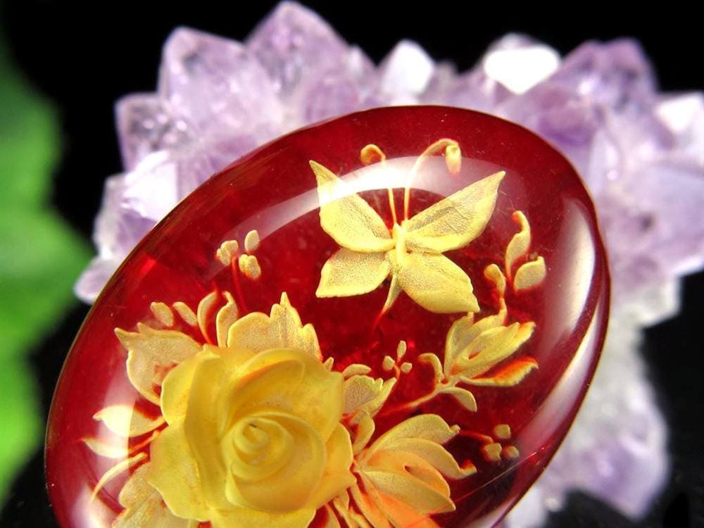 アンバー ルースタンブル カメオ 琥珀 インタリオ