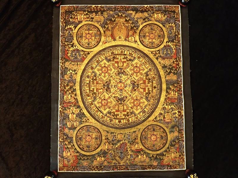 貴重な本物 曼荼羅 マンダラ 手書きの精密画 1点物 チベット仏教 悟りの図像 仏教美術 100 木綿 コットン 台紙 曼荼羅 曼陀羅 図像 輪円具足曼荼羅