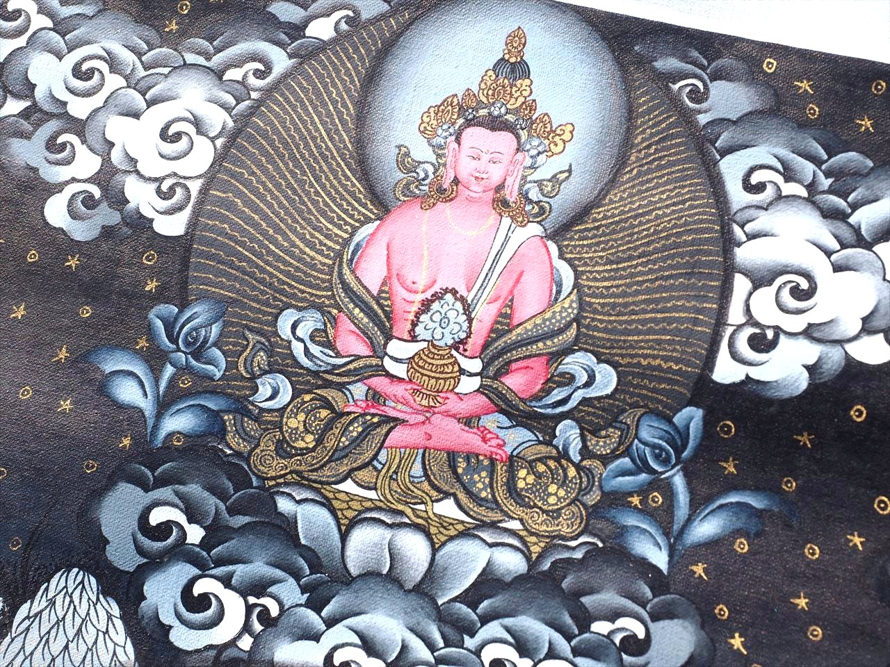 貴重な本物・曼荼羅（マンダラ） 手書きの精密画 1点物 チベット仏教 悟りの図像・仏教美術 100%木綿（コットン）台紙 曼荼羅（曼陀羅）図像