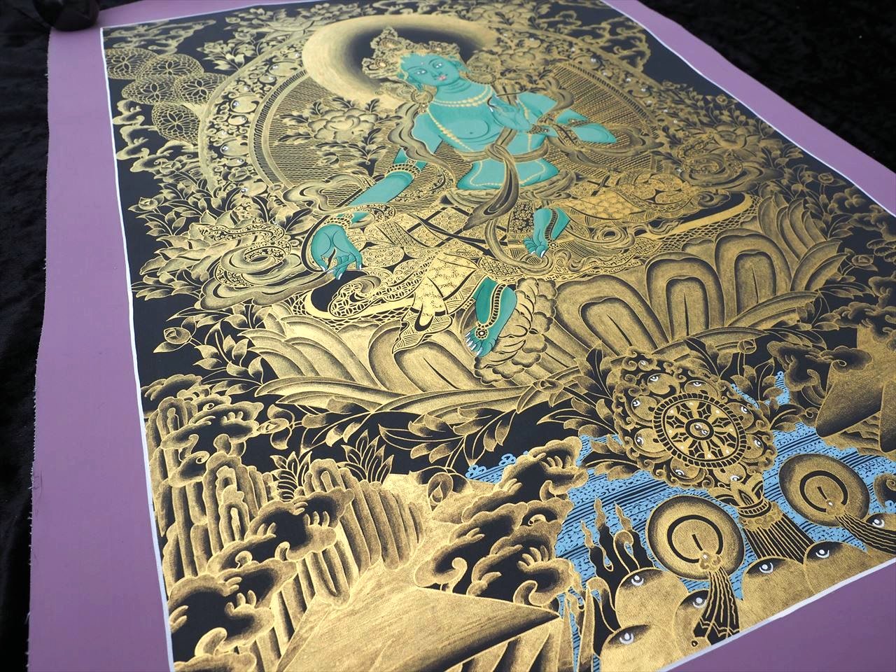 タンカ 仏画 肉筆 仏教美術 チベット マンダラ 約75㎝×約58㎝ 美品。 店頭展示中 僧侶・タンカ絵師による肉筆 曼荼羅 / マンダラ 精密