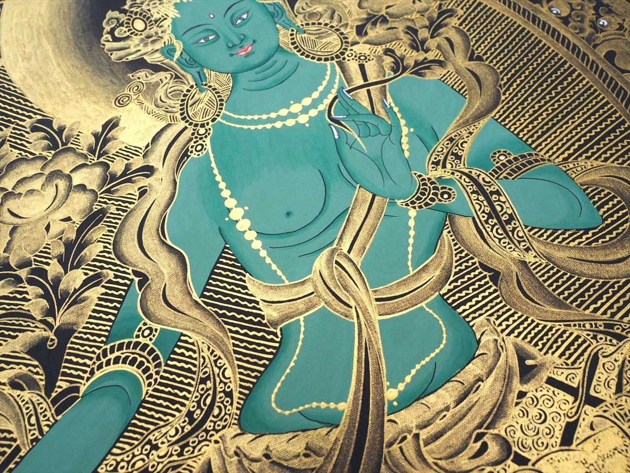 タンカ 仏画 肉筆 仏教美術 チベット マンダラ 約75㎝×約58㎝ 美品。 ◇現地より直送！職人による肉筆◇貴重な本物・曼荼羅（マンダラ