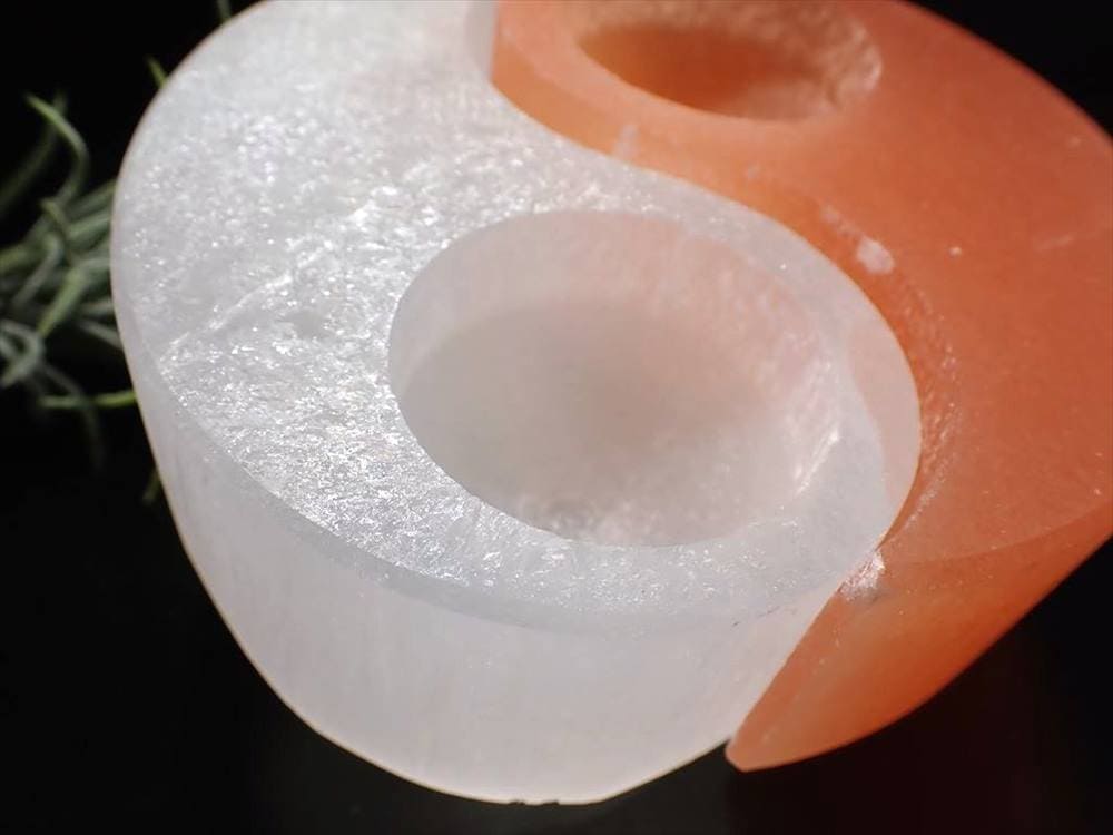 セレナイト ジプサム キャンドルホルダー 陰陽 太極図
