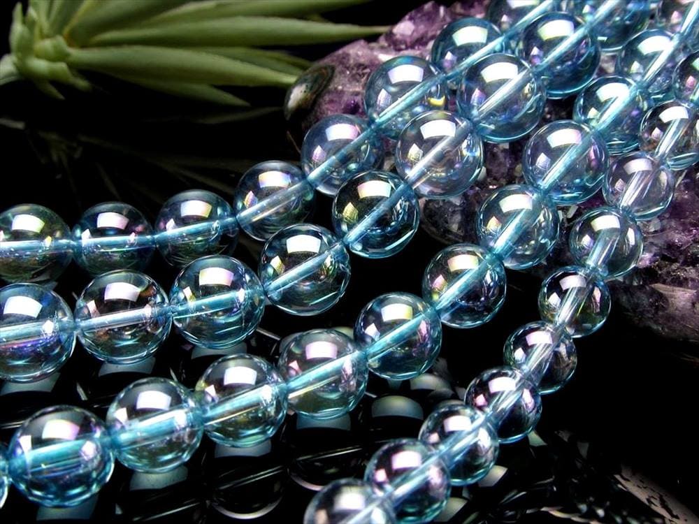 アクアオーラ 蒸着水晶 ブルーオーラ ビーズ連 連材