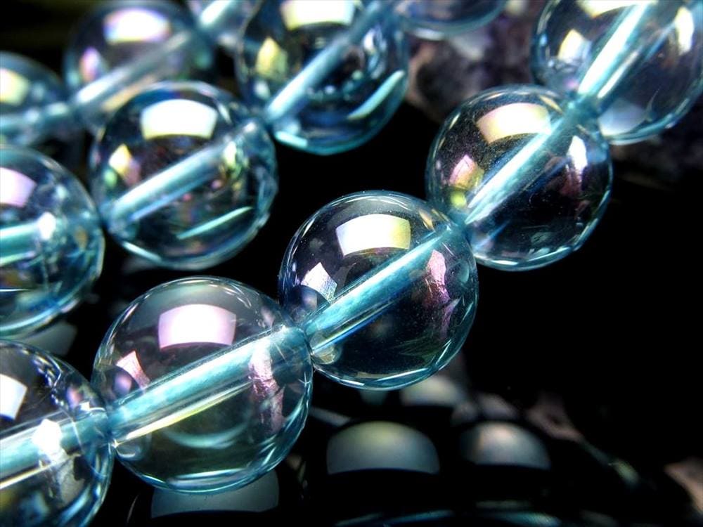 アクアオーラ 蒸着水晶 ブルーオーラ ビーズ連 連材