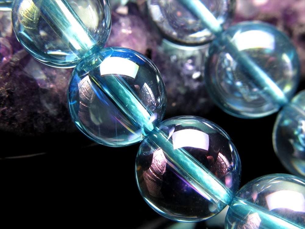 アクアオーラ 蒸着水晶 ブルーオーラ ビーズ連 連材