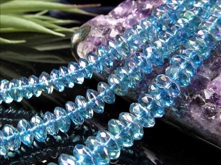 ブルーアクアオーラ 蒸着水晶 ブルーオーラ キラキラボタンカット ビーズ連 連材
