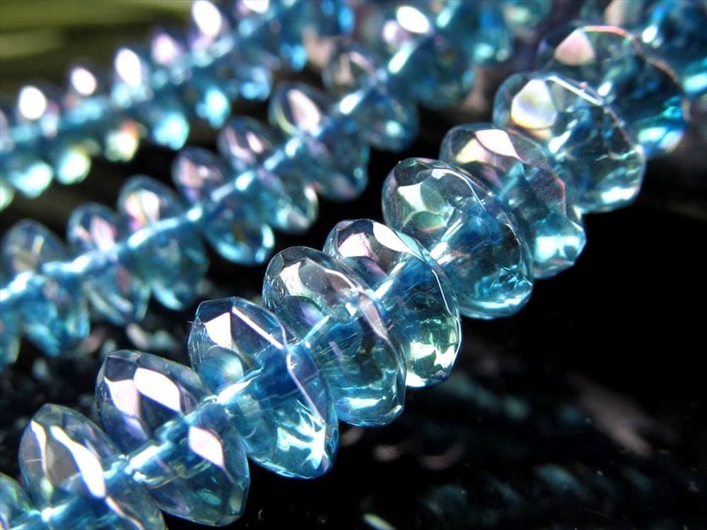 ブルーアクアオーラ 蒸着水晶 ブルーオーラ キラキラボタンカット ビーズ連 連材