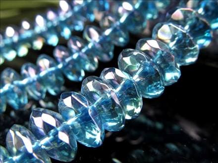 ブルーアクアオーラ 蒸着水晶 ブルーオーラ キラキラボタンカット ビーズ連 連材