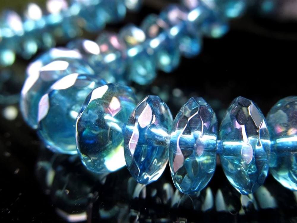 ブルーアクアオーラ 蒸着水晶 ブルーオーラ キラキラボタンカット ビーズ連 連材