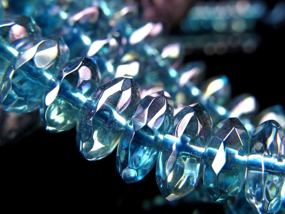 ブルーアクアオーラ 蒸着水晶 ブルーオーラ キラキラボタンカット ビーズ連 連材