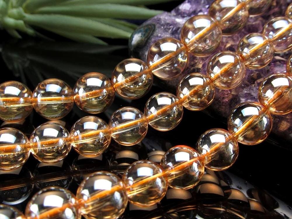 ゴールデンオーラ 蒸着水晶 シャンパンオーラ ビーズ連 連材