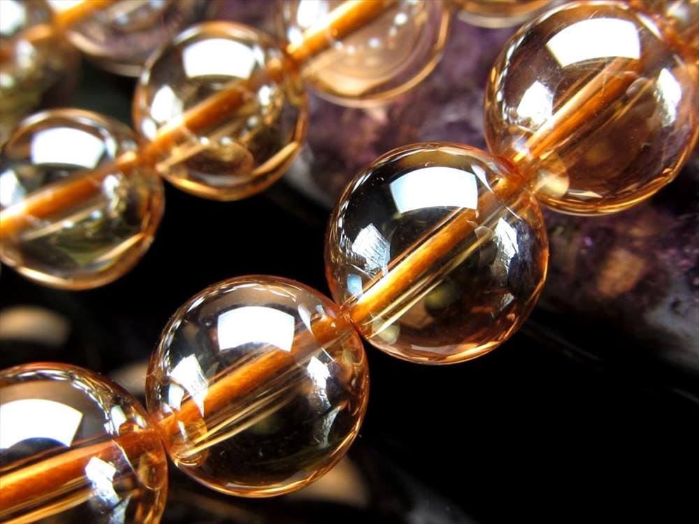 ゴールデンオーラ 蒸着水晶 シャンパンオーラ ビーズ連 連材