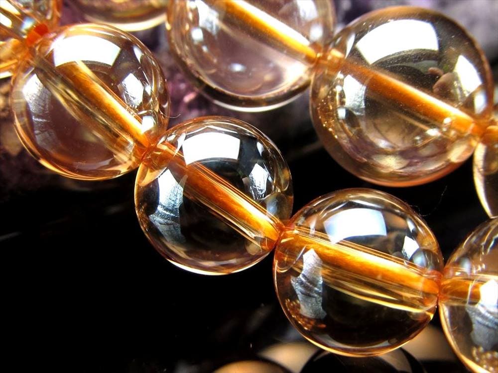 ゴールデンオーラ 蒸着水晶 シャンパンオーラ ビーズ連 連材