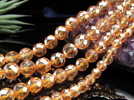 ゴールデンオーラ 蒸着水晶 ビーズ シャンパンオーラ 64面カット ビーズ連 連材