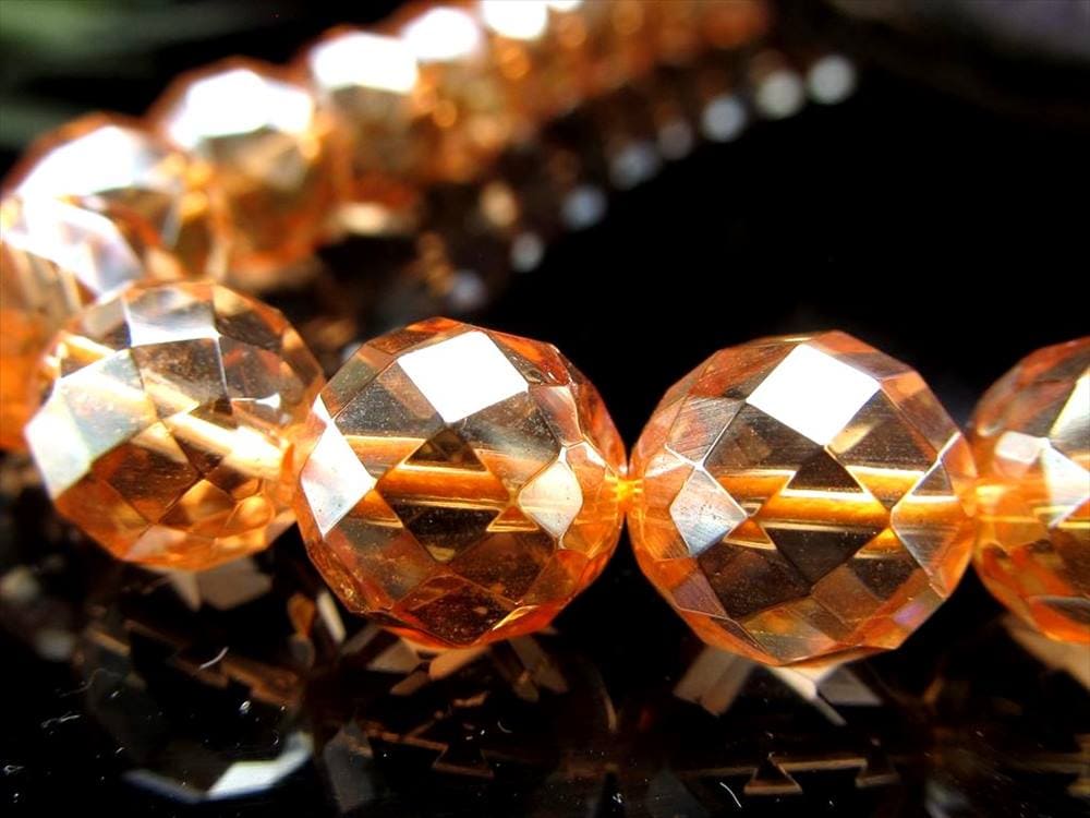 ゴールデンオーラ 蒸着水晶 ビーズ シャンパンオーラ 64面カット ビーズ連 連材