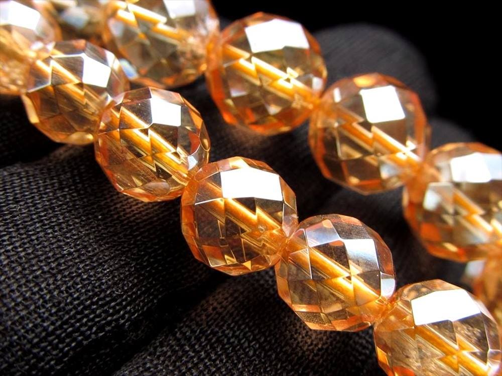 ゴールデンオーラ 蒸着水晶 ビーズ シャンパンオーラ 64面カット ビーズ連 連材