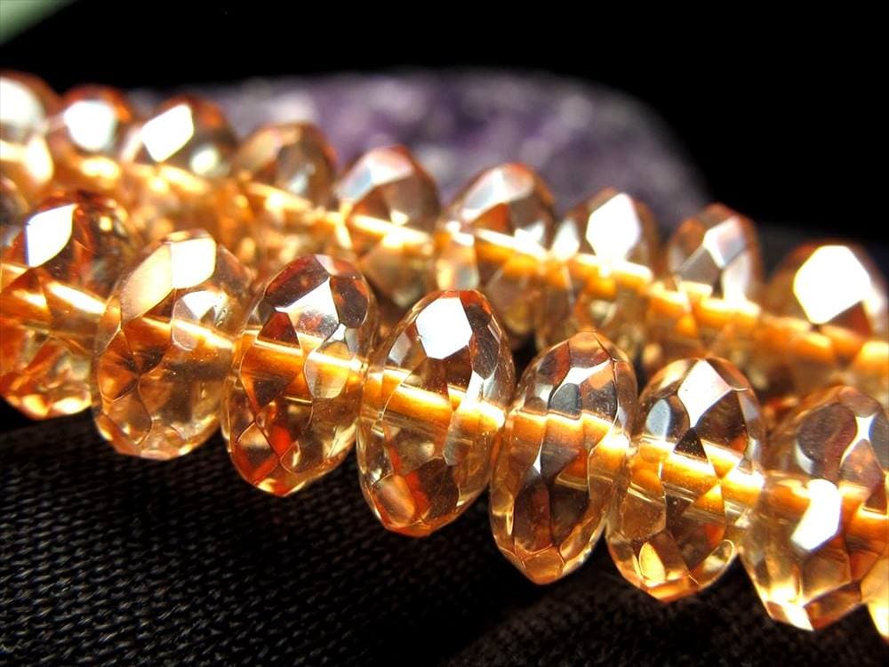 ゴールデンオーラ 蒸着水晶 シャンパンオーラ 繊細ボタンカット ビーズ連 連材
