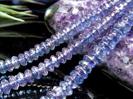 パープルオーラ 蒸着水晶 キラキラボタンカット ビーズ連 連材