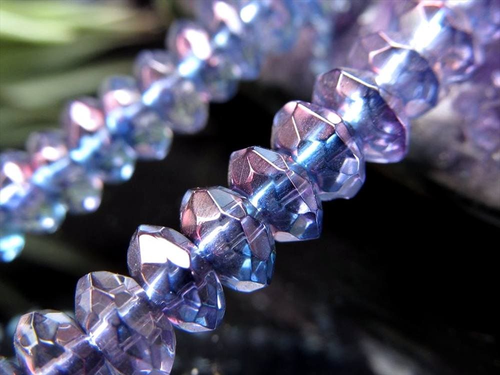 パープルオーラ 蒸着水晶 キラキラボタンカット ビーズ連 連材