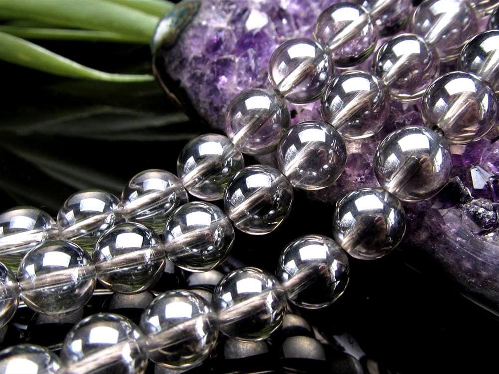 シルバーオーラ 蒸着水晶 ビーズ連 連材