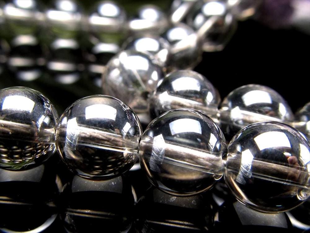 シルバーオーラ 蒸着水晶 ビーズ連 連材