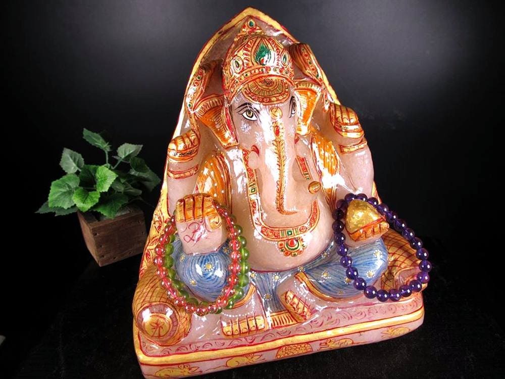 ヒマラヤ産 天然水晶 ガネーシャ 彫り 置物