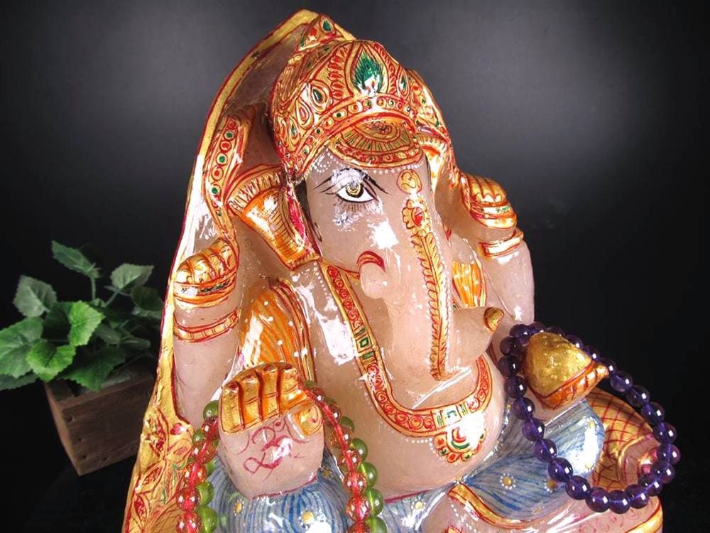 ヒマラヤ産 天然水晶 ガネーシャ 彫り 置物