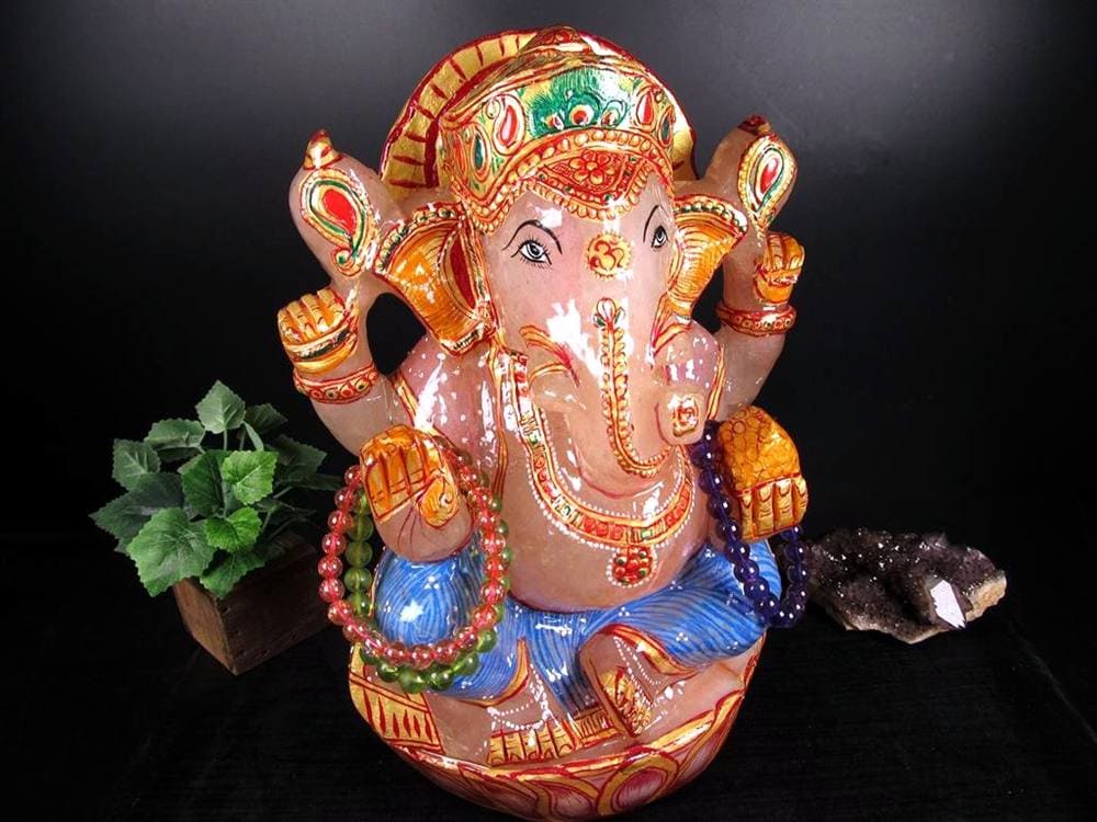 ヒマラヤ産 天然水晶 ガネーシャ 彫り 置物