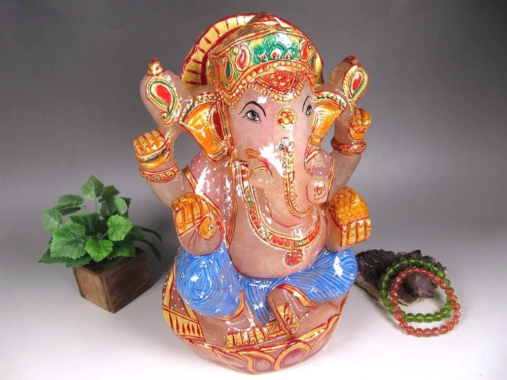 ヒマラヤ産 天然水晶 ガネーシャ 彫り 置物