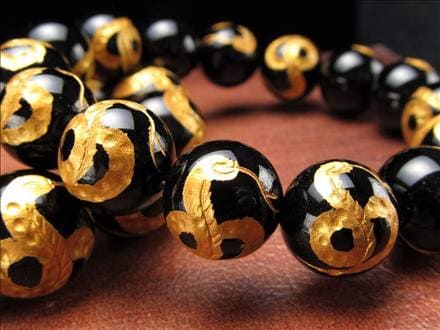 白蛇 巳 金塗り ブラックオニキス 白蛇彫り ブレスレット