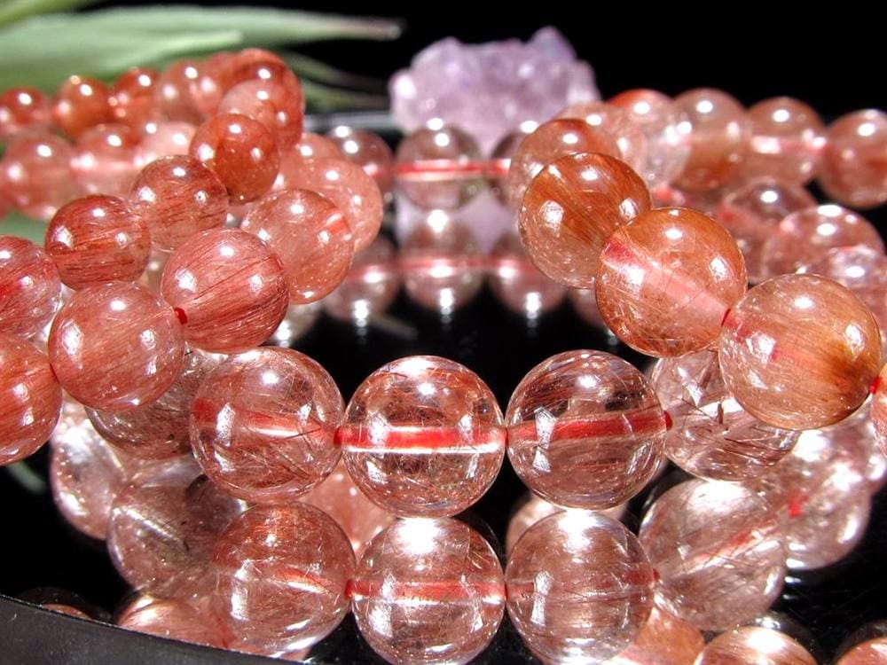 レッドルチルクォーツ ブレスレット レッドブラウンルチル ルチルレイテッドクォーツ 赤針水晶