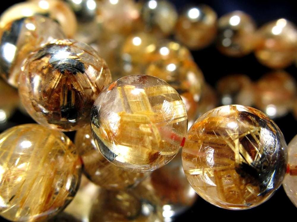 ゴールドタイチンルチルクォーツ ブレスレット 金針水晶 ヘマタイト 
