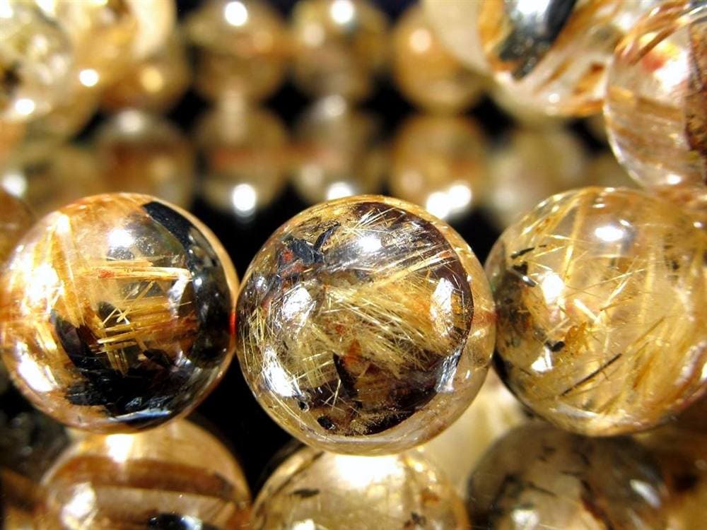 ゴールドタイチンルチルクォーツ ブレスレット 金針水晶 ヘマタイト 