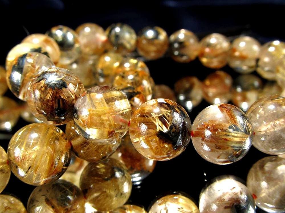 ゴールドタイチンルチルクォーツ ブレスレット 金針水晶 ヘマタイト 