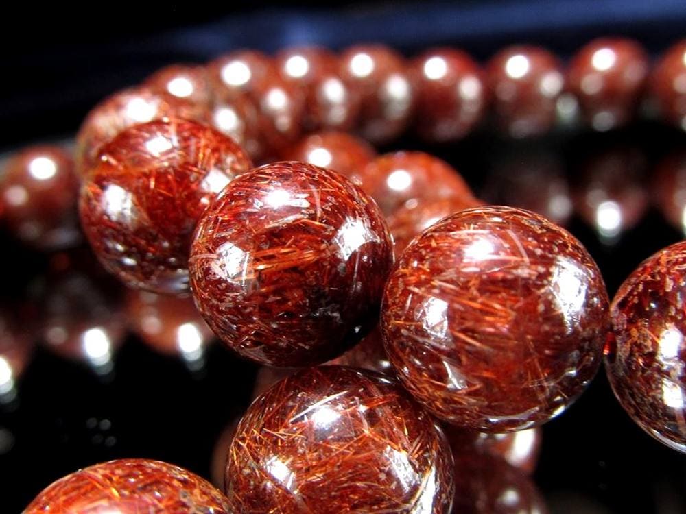 レッドルチルクォーツ ブレスレット レッドブラウンルチル ルチルレイテッドクォーツ 赤針水晶