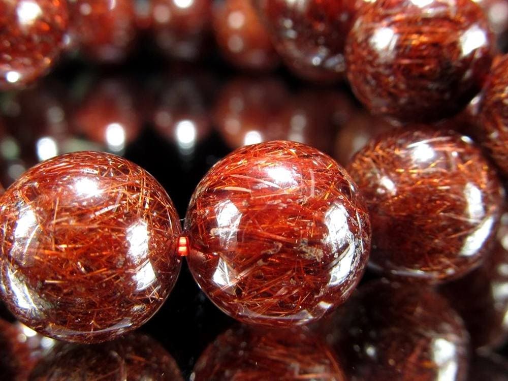 レッドルチルクォーツ ブレスレット レッドブラウンルチル ルチルレイテッドクォーツ 赤針水晶