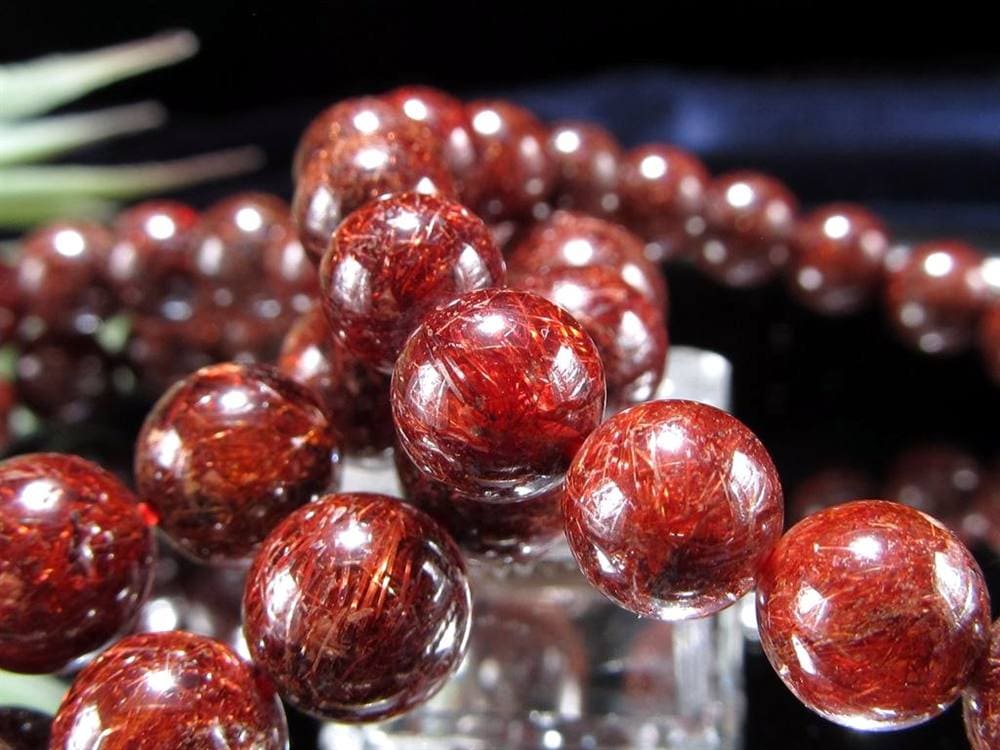 レッドルチルクォーツ ブレスレット レッドブラウンルチル ルチルレイテッドクォーツ 赤針水晶