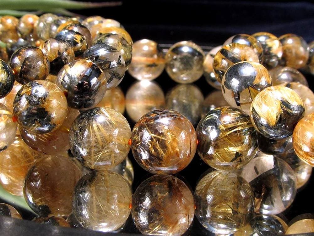 ゴールドタイチンルチルクォーツ ブレスレット 金針水晶 ヘマタイト 