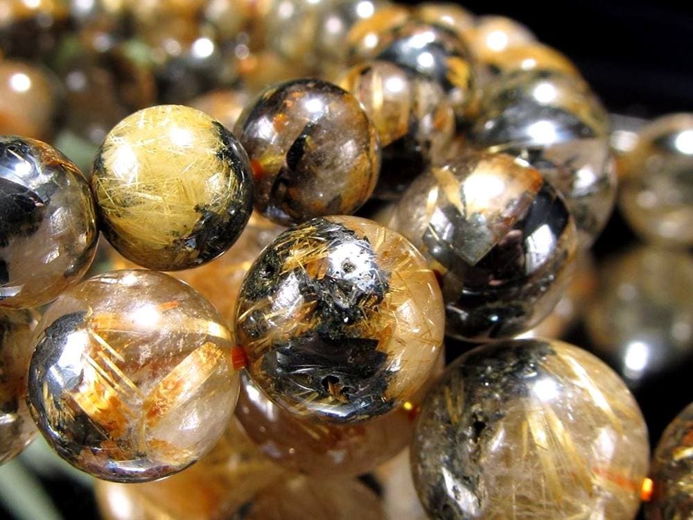 ゴールドタイチンルチルクォーツ ブレスレット 金針水晶 ヘマタイト 