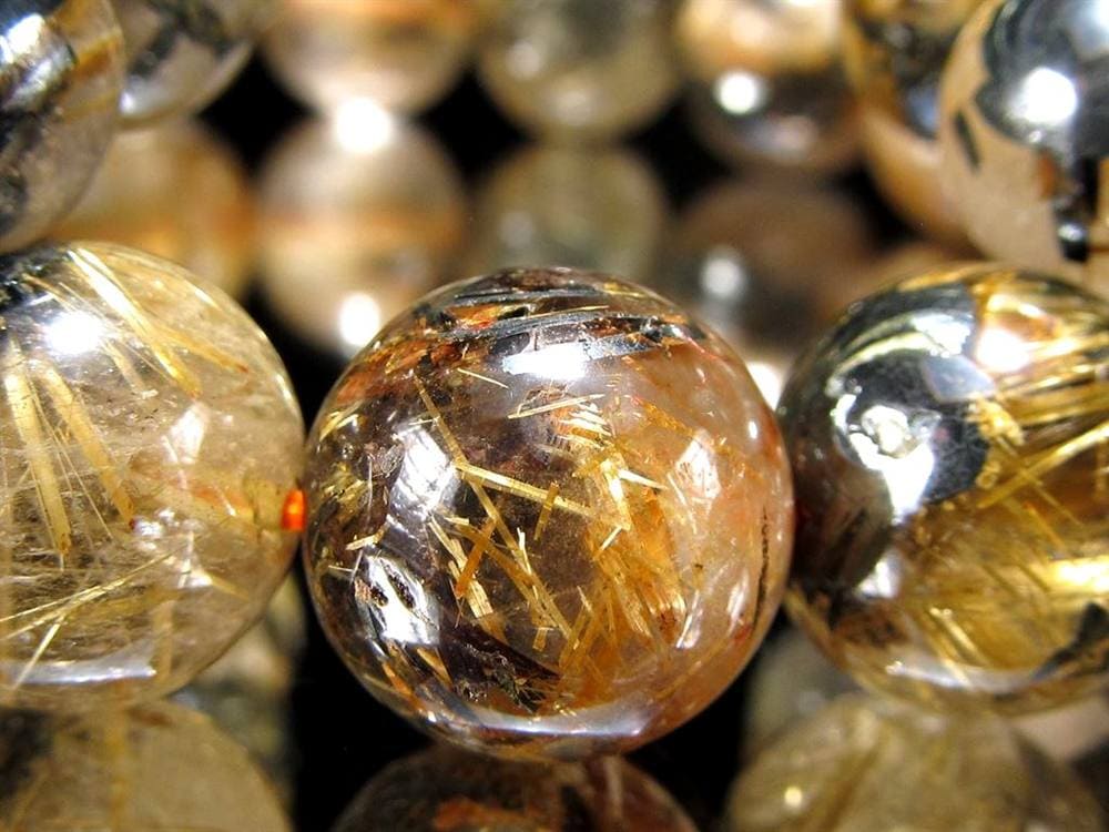 ゴールドタイチンルチルクォーツ ブレスレット 金針水晶 ヘマタイト 