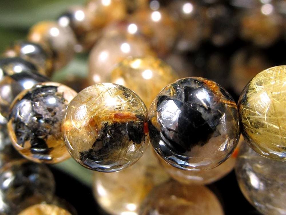 ゴールドタイチンルチルクォーツ ブレスレット 金針水晶 ヘマタイト 