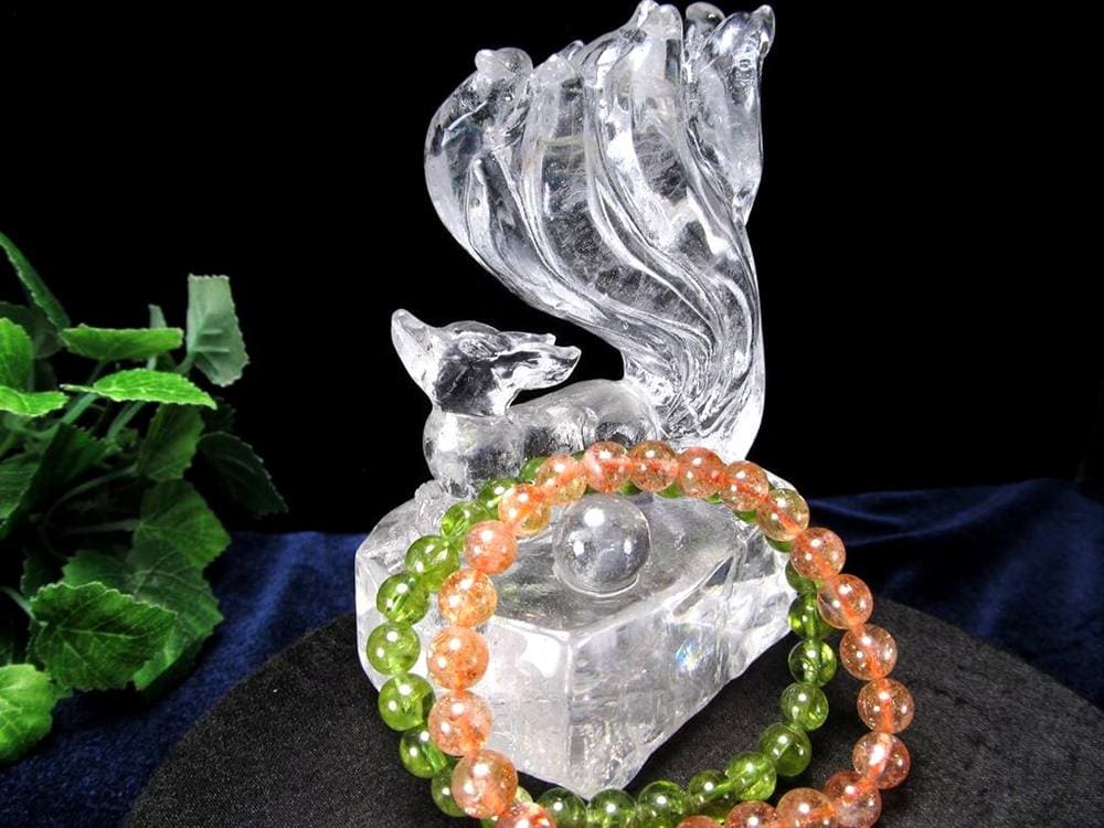 水晶 クリスタル 置物 クオーツ きつね彫刻